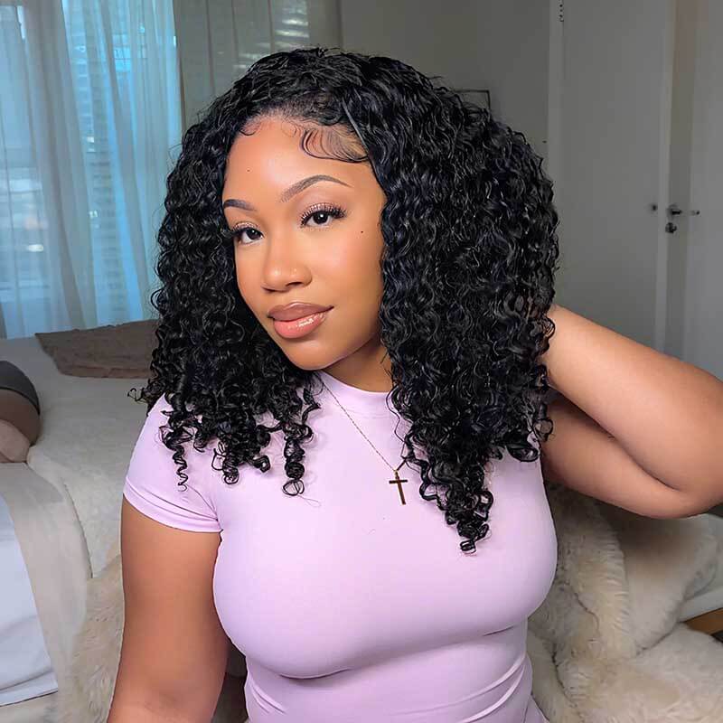 QVR Glueless Burmese Curly Half Wig 250% Density Human Hair Wig Wear Go Flip Over Wig