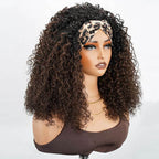QVR Glueless Dark Brown Twist Curly Half Wig with Black Roots 250% Density Human Hair Wig #T1B/4 Wear Go Flip Over Wig