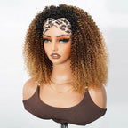 QVR Glueless Ombre Brown Blonde Kinky Curly Half Wig with Black Roots 250% Density Human Hair Wig #T1B/30/27 Wear Go Flip Over Wig