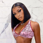 QVR Bob 13x4 Lace Frontal Wigs Brazilian Straight Black Virgin Human Hair Wigs
