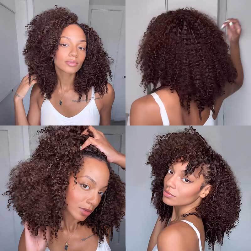 QVR Dark Brown #4 Crochet Hair Small Kinky Curly Machine Made Feather Human Hair Extension