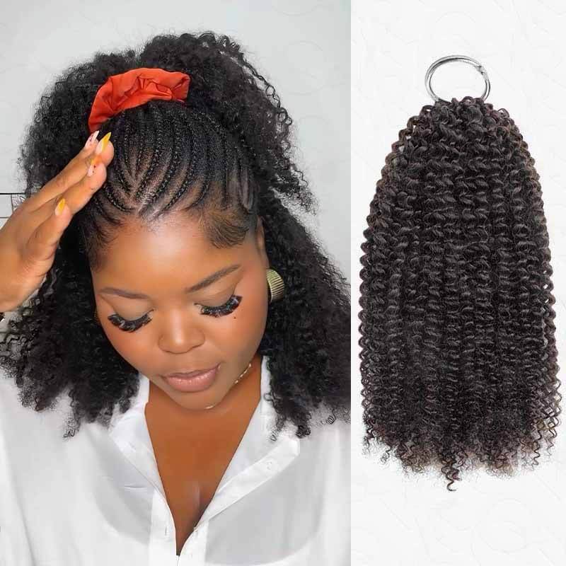 QVR Brown Highlight Feather Crochet Human Hair #P1B/4 Afro Kinky Curly Machine Made Crochet Weave Hair Extensions