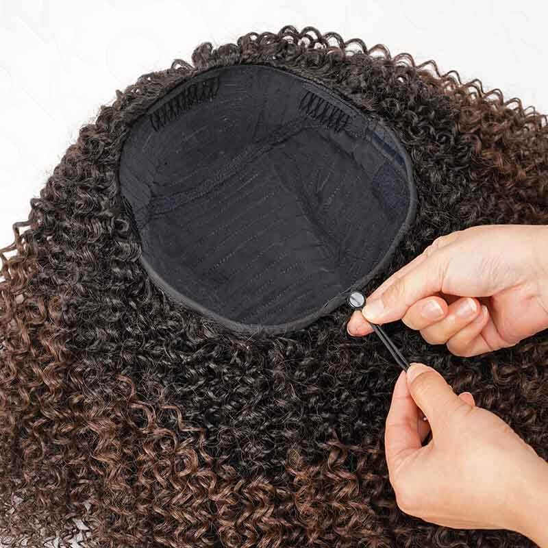 QVR Glueless Dark Brown Kinky Curly Half Wig with Black Roots 250% Density Human Hair Wig #T1B/4 Wear Go Flip Over Wig