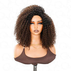 QVR Glueless Dark Brown Kinky Curly Half Wig with Black Roots 250% Density Human Hair Wig #T1B/4 Wear Go Flip Over Wig
