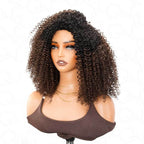 QVR Glueless Dark Brown Kinky Curly Half Wig with Black Roots 250% Density Human Hair Wig #T1B/4 Wear Go Flip Over Wig