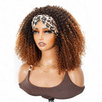 QVR Glueless Ombre Brown Kinky Curly Half Wig 250% Density Human Hair Wig #T2/30 Wear Go Flip Over Wig