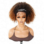 QVR Glueless Ombre Brown Kinky Curly Half Wig 250% Density Human Hair Wig #T2/30 Wear Go Flip Over Wig