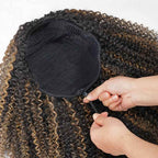 QVR Glueless Blonde Highlight Kinky Curly Half Wig 250% Density Human Hair Wig #1B/27 Wear Go Flip Over Wig
