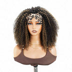 QVR Glueless Blonde Highlight Kinky Curly Half Wig 250% Density Human Hair Wig #1B/27 Wear Go Flip Over Wig