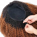 QVR Glueless Ombre Brown Kinky Curly Half Wig with Black Roots 250% Density Human Hair Wig #T1B/30 Wear Go Flip Over Wig