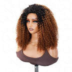 QVR Glueless Ombre Brown Kinky Curly Half Wig with Black Roots 250% Density Human Hair Wig #T1B/30 Wear Go Flip Over Wig