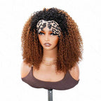 QVR Glueless Ombre Brown Kinky Curly Half Wig with Black Roots 250% Density Human Hair Wig #T1B/30 Wear Go Flip Over Wig