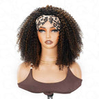 QVR Glueless Highlight Brown Kinky Curly Half Wig 250% Density Human Hair Wig #1B/30 Wear Go Flip Over Wig