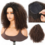 QVR Glueless Highlight Brown Kinky Curly Half Wig 250% Density Human Hair Wig #1B/30 Wear Go Flip Over Wig