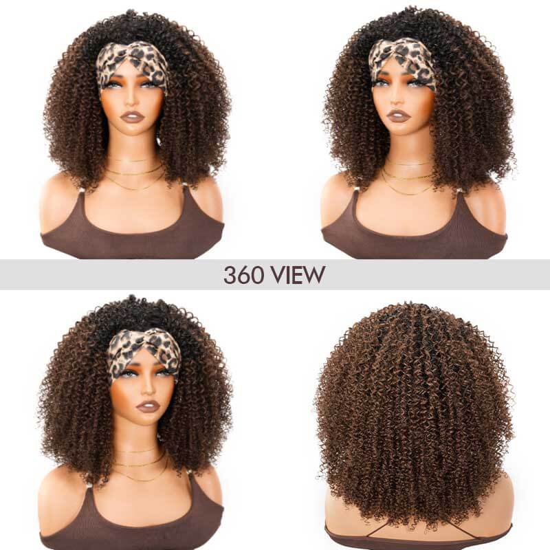 QVR Glueless Dark Brown Kinky Curly Half Wig with Black Roots 250% Density Human Hair Wig #T1B/4 Wear Go Flip Over Wig