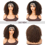 QVR Glueless Dark Brown Kinky Curly Half Wig with Black Roots 250% Density Human Hair Wig #T1B/4 Wear Go Flip Over Wig