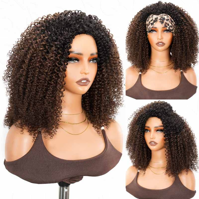 QVR Glueless Kinky Curly Half Wig 250% Density Human Hair Wig Wear Go Flip Over Wig