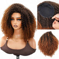 QVR Glueless Ombre Brown Kinky Curly Half Wig 250% Density Human Hair Wig #T2/30 Wear Go Flip Over Wig