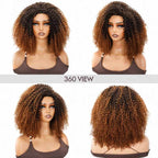 QVR Glueless Ombre Brown Kinky Curly Half Wig 250% Density Human Hair Wig #T2/30 Wear Go Flip Over Wig