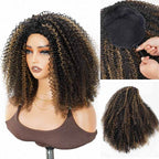 QVR Glueless Blonde Highlight Kinky Curly Half Wig 250% Density Human Hair Wig #1B/27 Wear Go Flip Over Wig