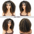 QVR Glueless Blonde Highlight Kinky Curly Half Wig 250% Density Human Hair Wig #1B/27 Wear Go Flip Over Wig