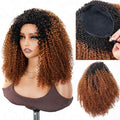 QVR Glueless Ombre Brown Kinky Curly Half Wig with Black Roots 250% Density Human Hair Wig #T1B/30 Wear Go Flip Over Wig