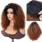 QVR Glueless Ombre Brown Kinky Curly Half Wig with Black Roots 250% Density Human Hair Wig #T1B/30 Wear Go Flip Over Wig