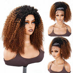 QVR Glueless Ombre Brown Kinky Curly Half Wig with Black Roots 250% Density Human Hair Wig #T1B/30 Wear Go Flip Over Wig