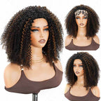 QVR Glueless Highlight Brown Kinky Curly Half Wig 250% Density Human Hair Wig #1B/30 Wear Go Flip Over Wig
