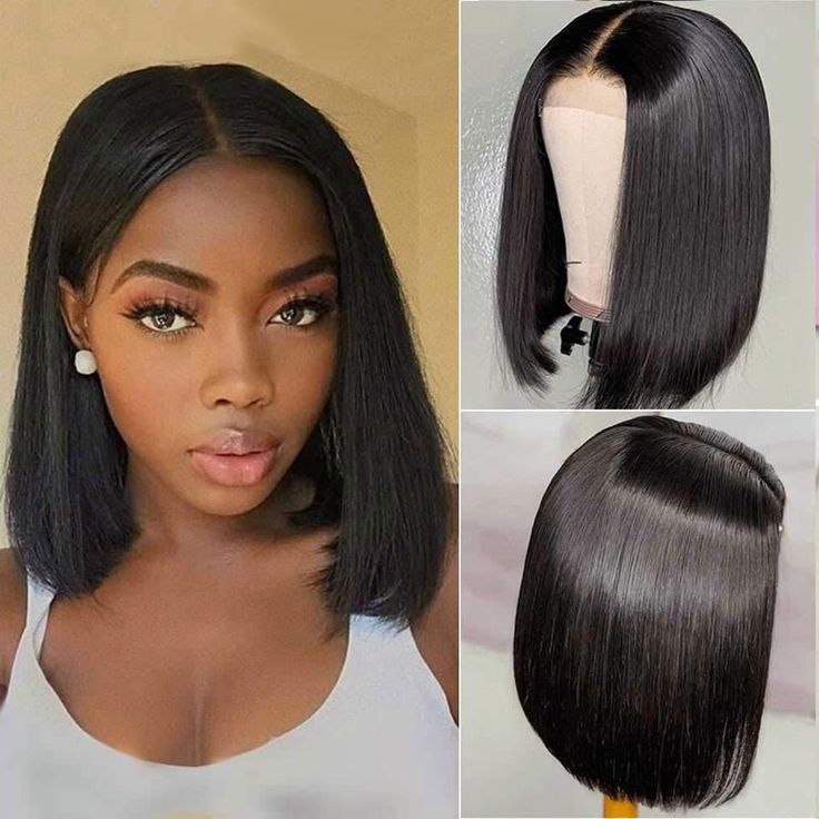 QVR Bob 13x4 Lace Frontal Wigs Brazilian Straight Black Virgin Human Hair Wigs