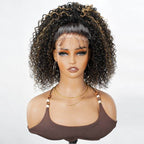 QVR Glueless Blonde Highlight Twist Curly Half Wig 250% Density Human Hair Wig #1B/27 Wear Go Flip Over Wig