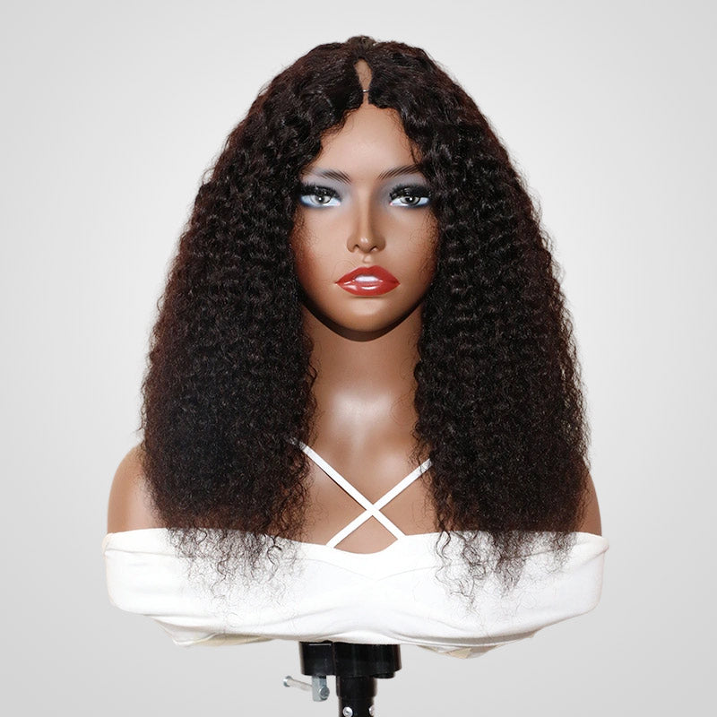 QVR Glueless Jerry Curly V Part Wigs Full Density No Leave Out Wear and Go Wigs