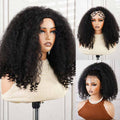 QVR Glueless Kinky Straight Half Wig With Spiral Curl 250% Density Human Hair Wig Natural Black Wear Go Flip Over Wig