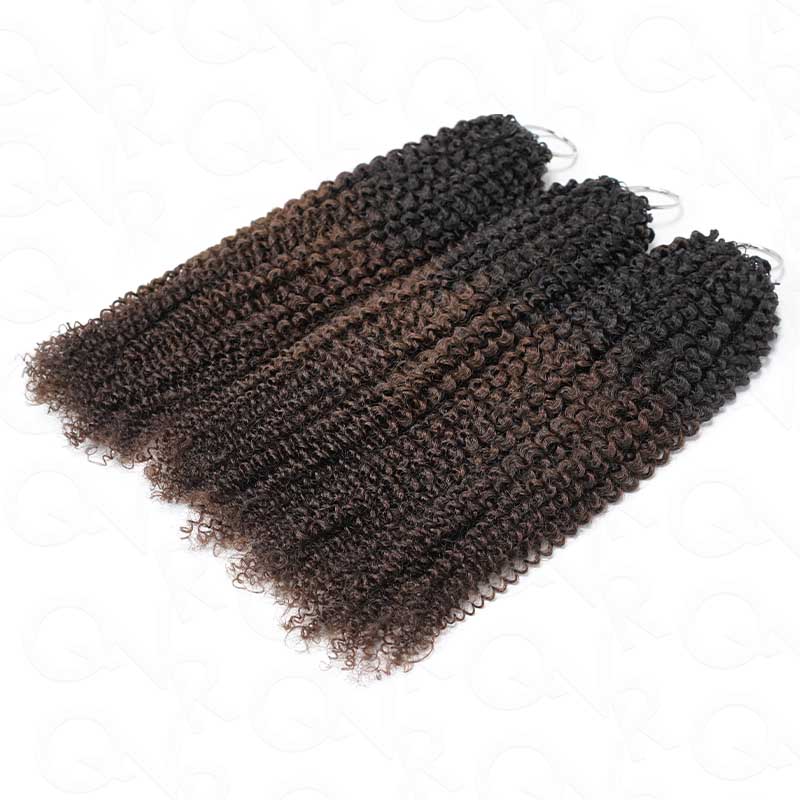 QVR Ombre Brown #T1B/4 Feather Crochet Human Hair Afro Kinky Curly Machine Made Crochet Weave Hair Extensions
