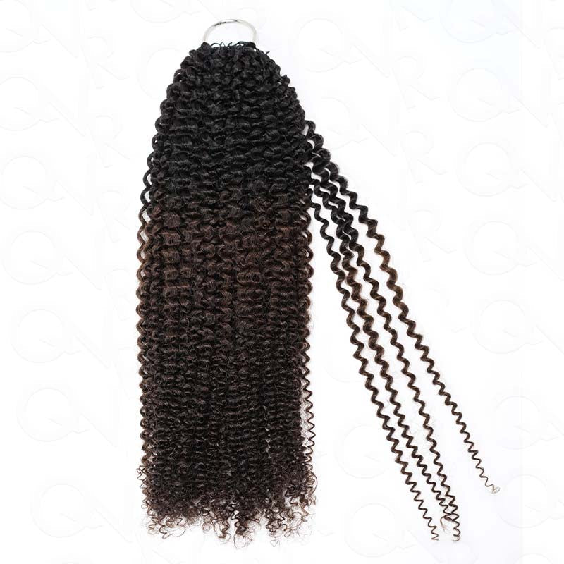 QVR Ombre Brown #T1B/4 Feather Crochet Human Hair Afro Kinky Curly Machine Made Crochet Weave Hair Extensions