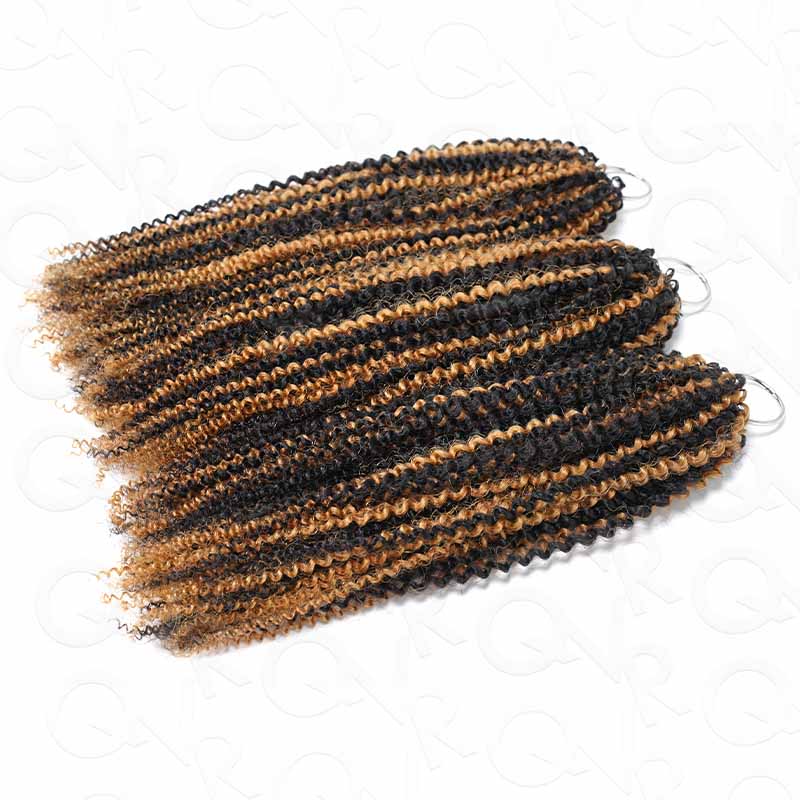 QVR Blonde Highlight Feather Crochet Human Hair #P1B/27 Afro Kinky Curly Machine Made Crochet Weave Hair Extensions