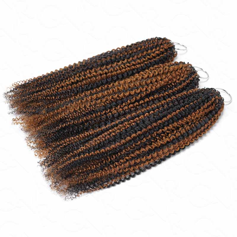 QVR Brown Highlight Feather Crochet Human Hair #P1B/30 Afro Kinky Curly Machine Made Crochet Weave Hair Extensions