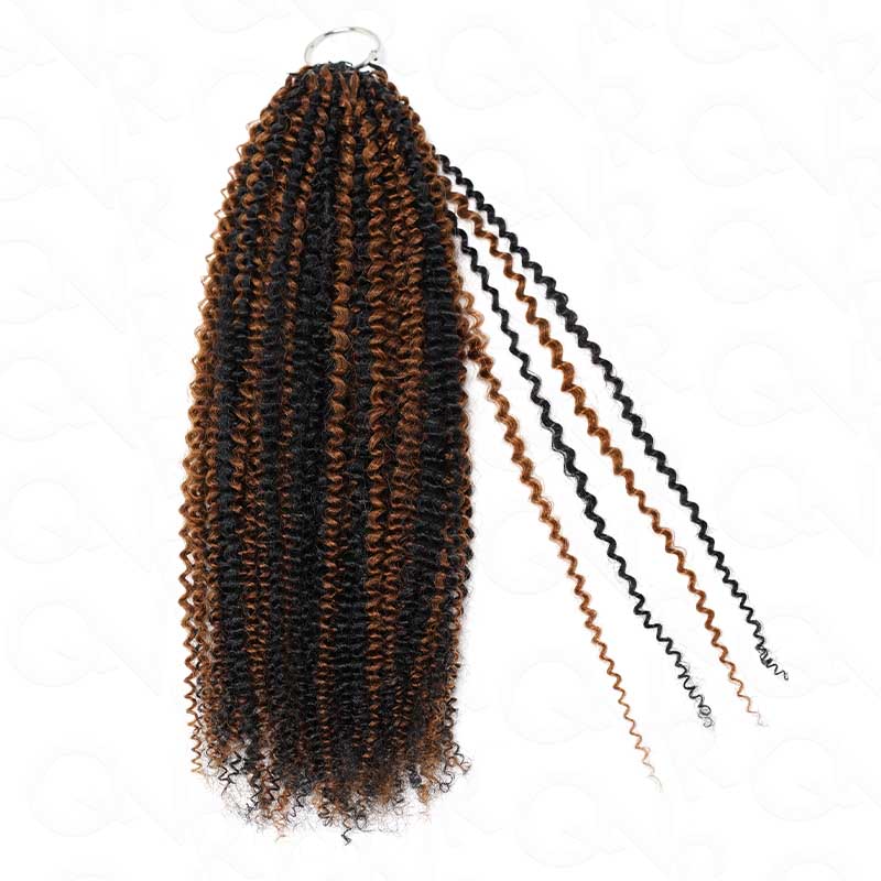 QVR Brown Highlight Feather Crochet Human Hair #P1B/30 Afro Kinky Curly Machine Made Crochet Weave Hair Extensions