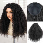 QVR Glueless Water Wave Half Wig 250% Density Human Hair Wig Natural Black Wear Go Flip Over Wig