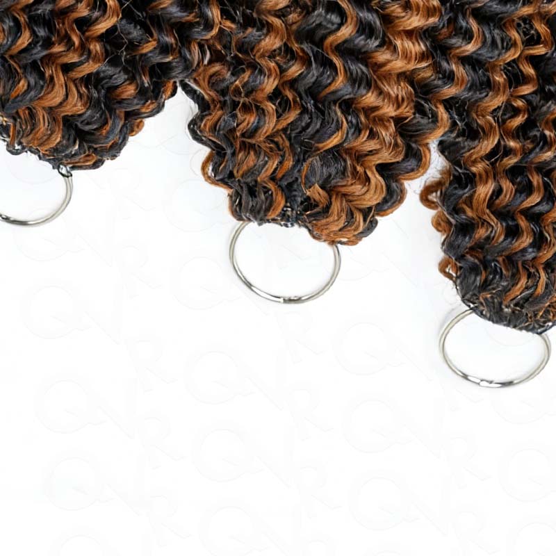 QVR Brown Highlight Feather Crochet Human Hair #P1B/30 Small Kinky Curly Machine Made Crochet Weave Hair Extensions