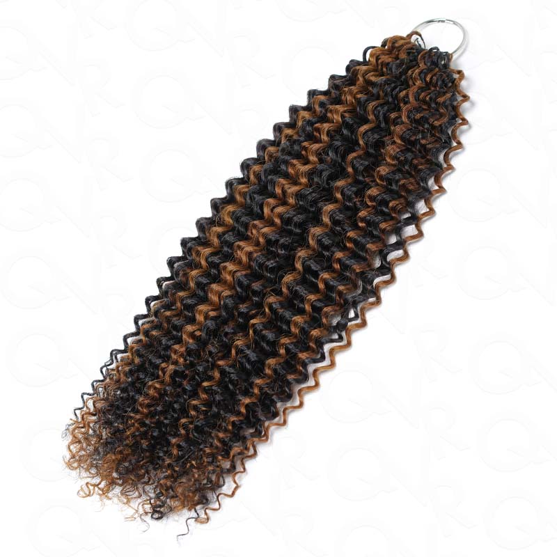 QVR Brown Highlight Feather Crochet Human Hair #P1B/30 Small Kinky Curly Machine Made Crochet Weave Hair Extensions