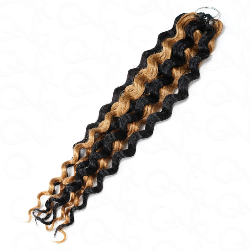 QVR Blonde Highlight Feather Crochet Human Hair #P1B/27 Water Wave Machine Made Crochet Weave Hair Extensions
