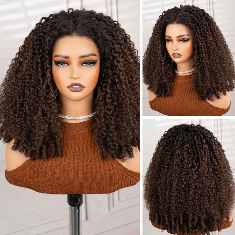 QVR Blonde Highlight #P4/27 Burmese Curly Glueless 5X5 Pre-cut Lace Closure Human Hair Wigs