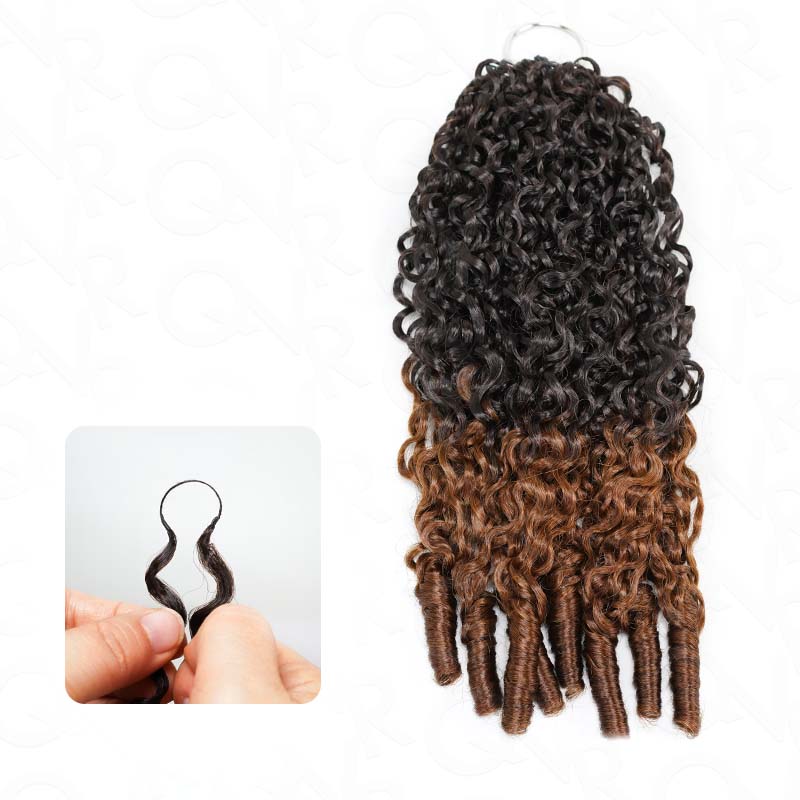 QVR Ombre Brown Feather Crochet Human Hair #T2/30 Burmese Curly Machine Made Crochet Weave Hair Extensions