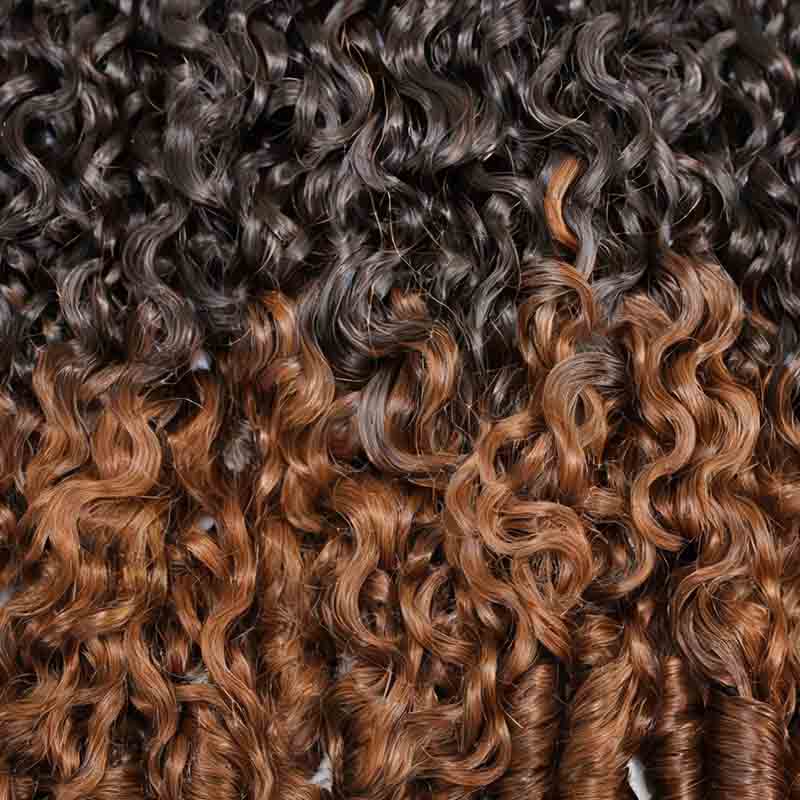 QVR Ombre Brown Feather Crochet Human Hair #T2/30 Burmese Curly Machine Made Crochet Weave Hair Extensions