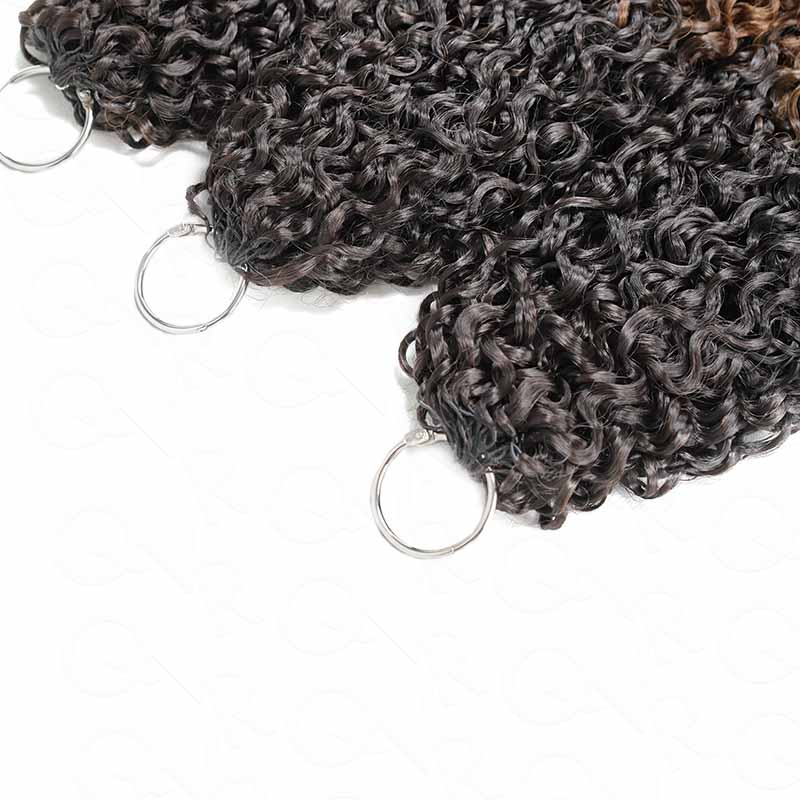 QVR Ombre Brown Feather Crochet Human Hair #T2/30 Burmese Curly Machine Made Crochet Weave Hair Extensions