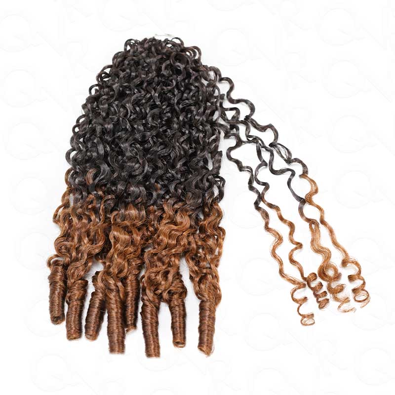 QVR Ombre Brown Feather Crochet Human Hair #T2/30 Burmese Curly Machine Made Crochet Weave Hair Extensions