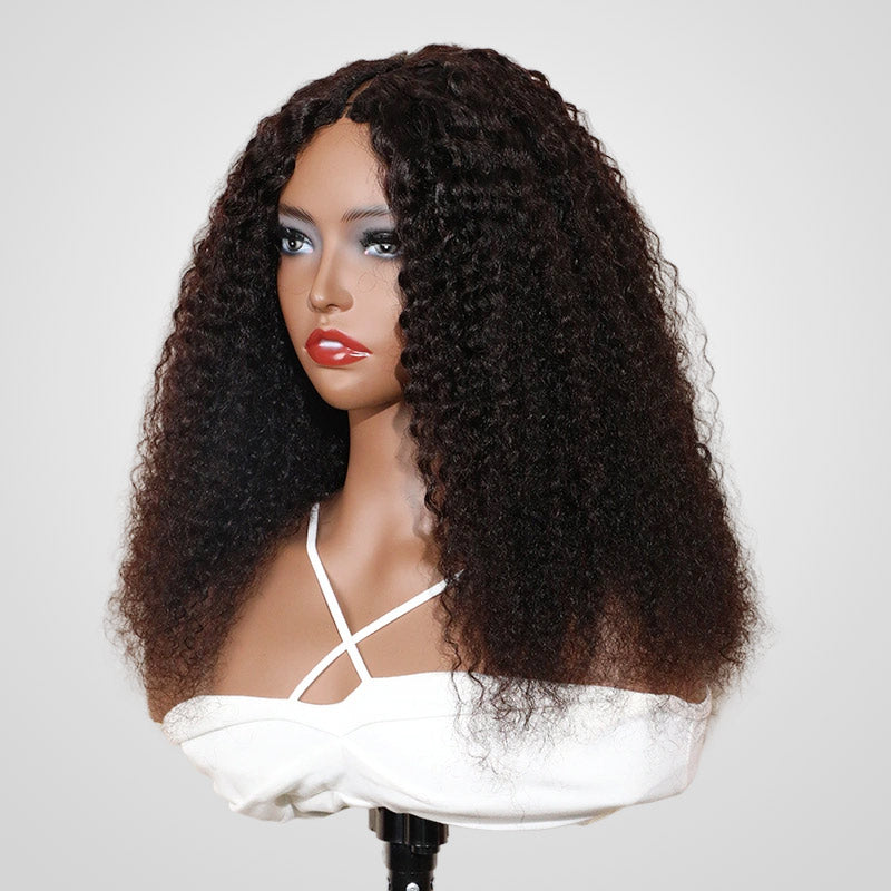 QVR Glueless Jerry Curly V Part Wigs Full Density No Leave Out Wear and Go Wigs