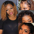 QVR Ombre 1B/30 Curly Brazilian Human Hair Wigs 13x4/4x4 Lace Frontal Short Bob Wig