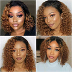 QVR Ombre 1B/30 Curly Brazilian Human Hair Wigs 13x4/4x4 Lace Frontal Short Bob Wig